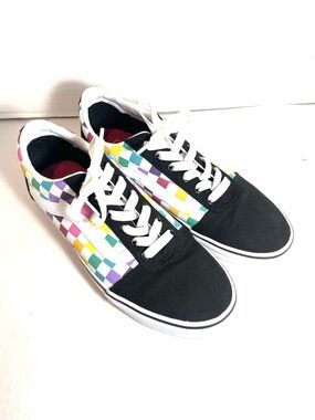 Vans Old Skool Rainbow Checkerboard Sneakers Women’s Size 10 Black Multicolor